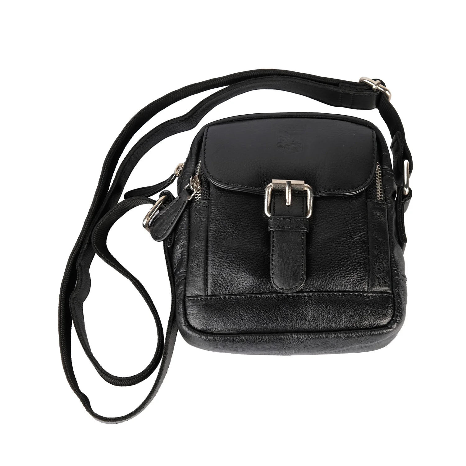 Black Leather Crest Flight Bag - Image 3