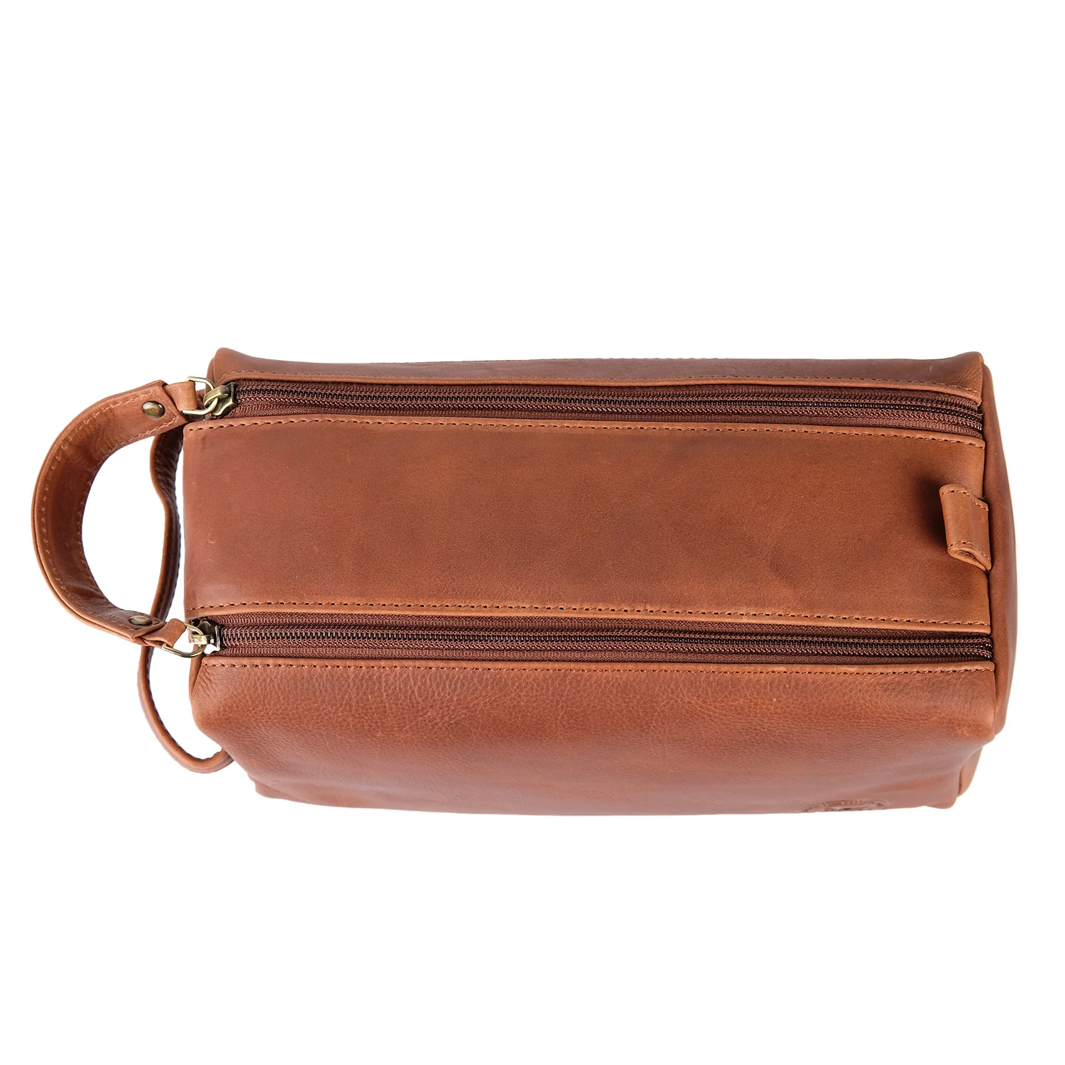Brown Leather Logo Wash Bag - Image 3