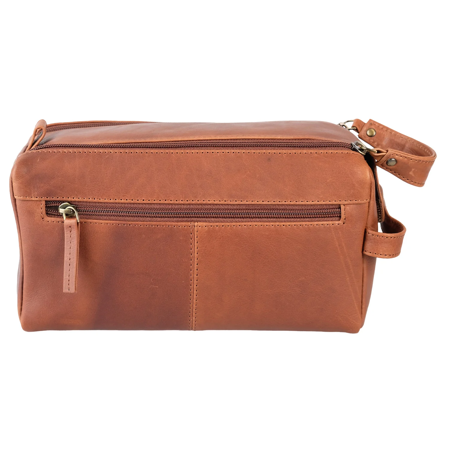 Brown Leather Logo Wash Bag - Image 4