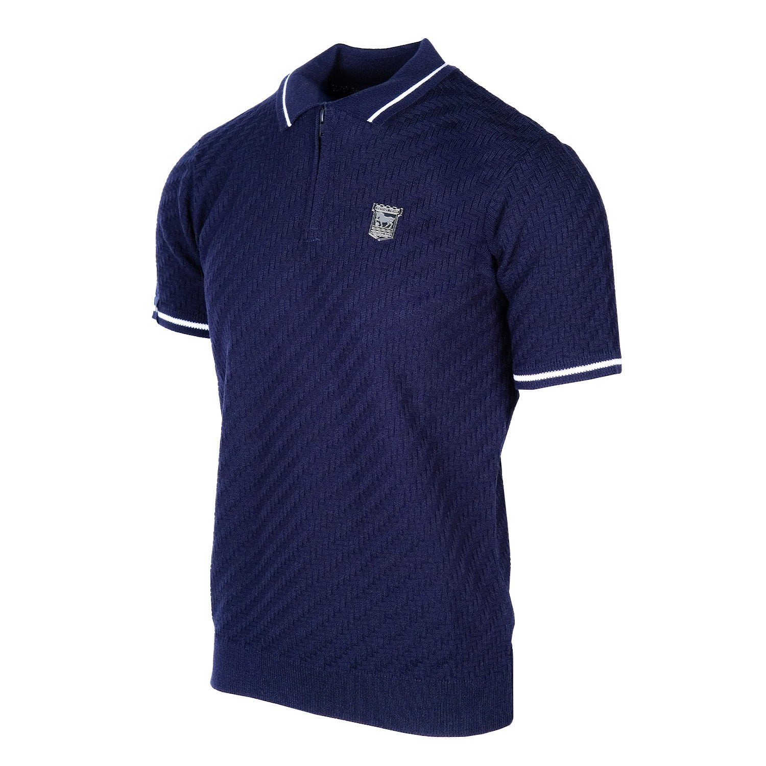 Navy Knitted Zip Polo - Image 3