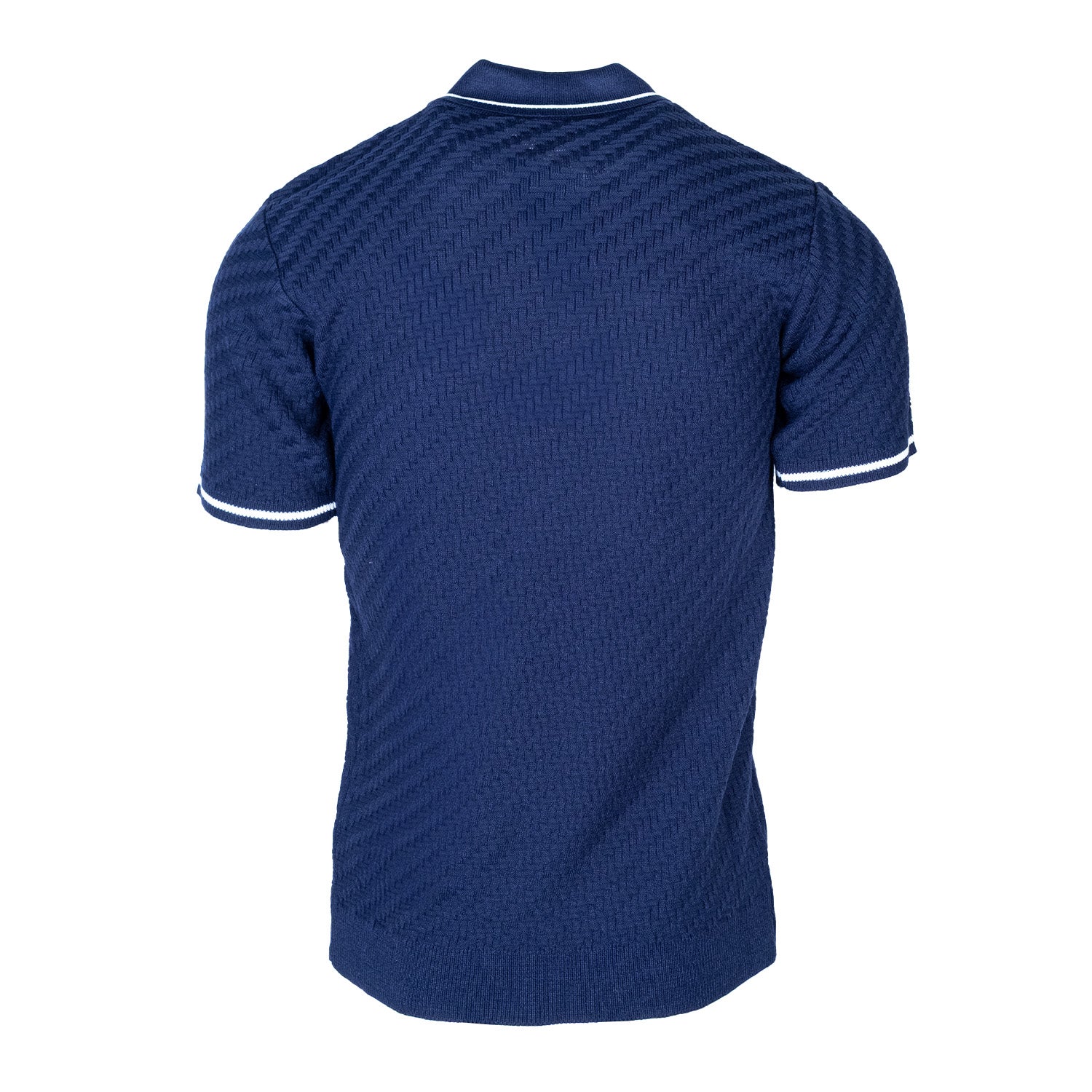 Navy Knitted Zip Polo - Image 4